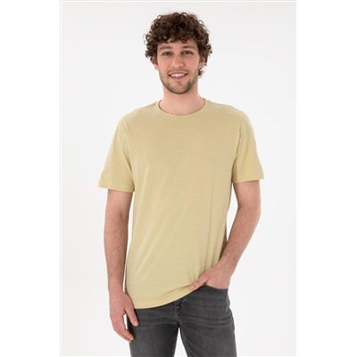 Erkek Regular Fit Bisiklet Yaka Açık Haki Basic Tişört