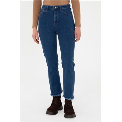 Kadın Mavi Slim Flare Cropped Fit Jean Pantolon