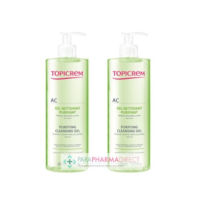 Topicrem AC Gel Nettoyant Purifiant Peaux Mixtes à Grasses 2x400mlLot  × 2