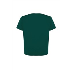 Zümrüt Yeşili Regular Fit Basic Bisiklet Yaka %100 Pamuk Örme Büyük Beden T-Shirt TBBSS22TS0733