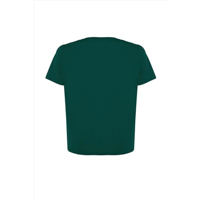 Zümrüt Yeşili Regular Fit Basic Bisiklet Yaka %100 Pamuk Örme Büyük Beden T-Shirt TBBSS22TS0733