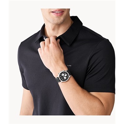 Michael Kors Hutton Chronograph Black Leather Watch
