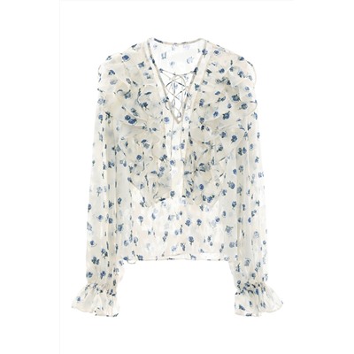 Blusa de flores Crudo y azul