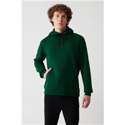 Avva Erkek Yeşil Kapüşonlu Yaka Içi Polarlı 3 Iplik Pamuklu Regular Fit Standart Kesim Unisex Sweatshirt E001018