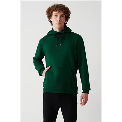Avva Erkek Yeşil Kapüşonlu Yaka Içi Polarlı 3 Iplik Pamuklu Regular Fit Standart Kesim Unisex Sweatshirt E001018