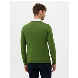 Yeşil Slim Fit V Yaka Basic Triko Kazak