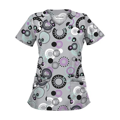 UA Round And Round Silver Print Scrub Top