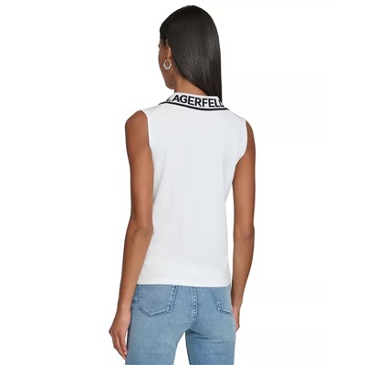 KARL LAGERFELD PARIS Women's Sleeveless Logo Polo Sweater