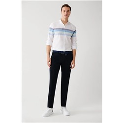 Avva Erkek Lacivert Yandan Cepli Armürlü Slim Fit Esnek Chino Kanvas Pantolon E003008