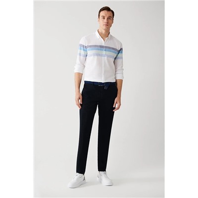 Avva Erkek Lacivert Yandan Cepli Armürlü Slim Fit Esnek Chino Kanvas Pantolon E003008