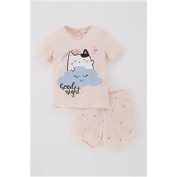 Defacto Kız Bebek Yıldız Desenli Kısa Kollu Penye 2'li Pijama Takımı A6742A523HS