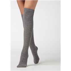 Lange gerippte Damensocken mit Wolle und Cashmere