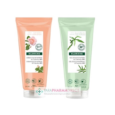 Klorane Cupuaçu Crème Douche Nutritive Lait de Rose + Gel Douche Nutritif Sève de Bambou 2x200mlLot  × 2