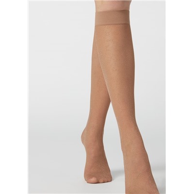 Netz-Kniestrümpfe mit Blumenmuster für Damen + Kniestrümpfe 20 Denier mit Komfortbündchen (ассорти)