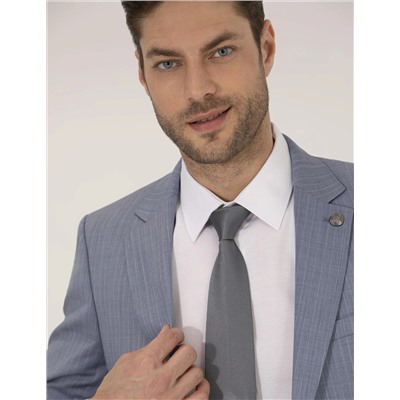 Mavi Çizgili Ekstra Slim Fit Yün Takım Elbise