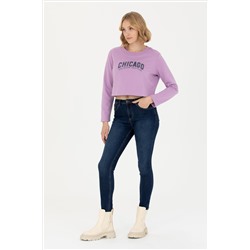 Kadın Lila Bisiklet Yaka Sweatshirt