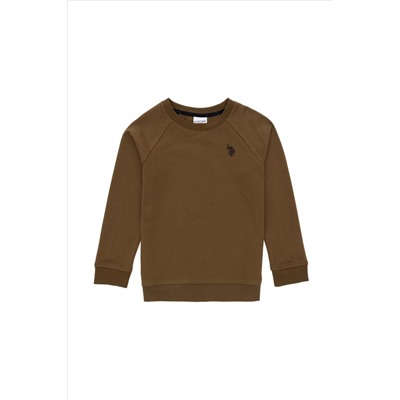 Erkek Çocuk Haki Basic Bisiklet Yaka Sweatshirt