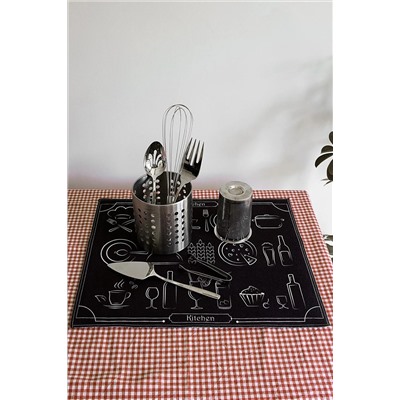 HAMUR Baskılı Bulaşık Kurutma Matı 46x36 Cm Kurulama Bezi Örtüsü Mf-060 Siyah E50MF0650060HM