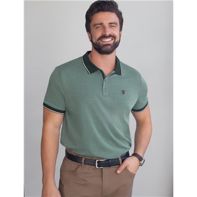 Футболка поло с воротником на пуговицах из полотна пике с меланжевым плетением с эластаном