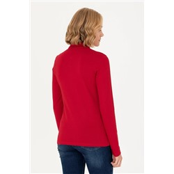 Kadın Kırmızı Basic Polo Yaka Sweatshirt