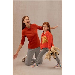 Kız Çocuk Turuncu Polo Yaka Sweatshirt