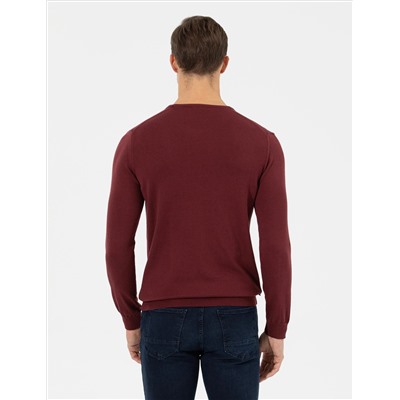 Bordo Slim Fit Bisiklet Yaka Basic Triko Kazak