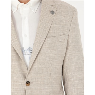 Bej Keten Karışımlı Blazer Ceket