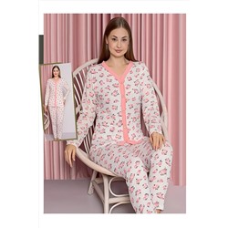 Hyd  Giyim Uzun Kollu Düğmeli Anne Model Pijama Takımı HYD-92155088-650115