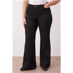 Siyah Yüksek İspanyol Paça Denim Büyük Beden Flare Jeans TBBAW26CJ00032
