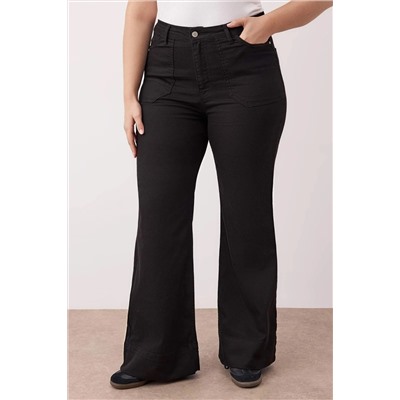 Siyah Yüksek İspanyol Paça Denim Büyük Beden Flare Jeans TBBAW26CJ00032