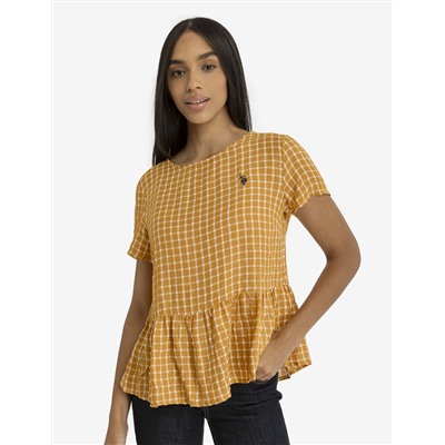 SHORT SLEEVE PEPLUM GRID TOP