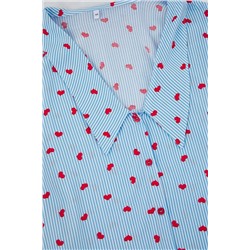 More Sustainable Mavi Çizgi&Kalp Desenli Gömlek Yaka Dokuma Pijama Takımı TBBAW26AI00029