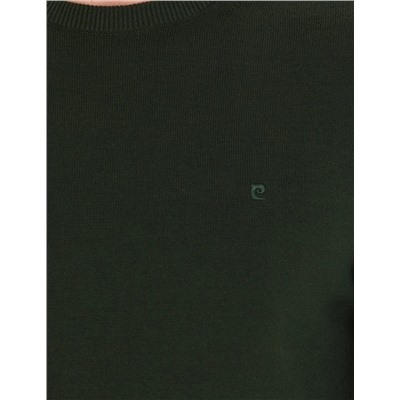 Koyu Yeşil Slim Fit Bisiklet Yaka Basic Triko Kazak