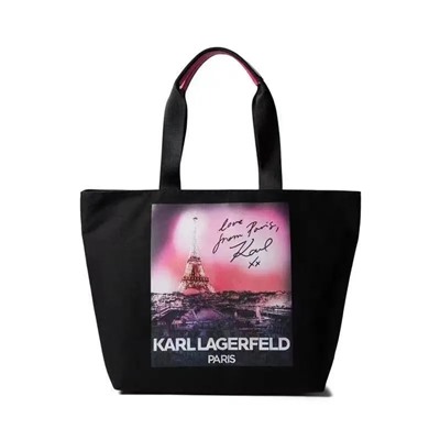 Вместительный холщовый шоппер Kar*l Lagerfel*d с печатным рисунком