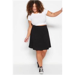 Siyah Beli Lastikli Mini Örme Büyük Beden Etek TBBSS23AZ00042