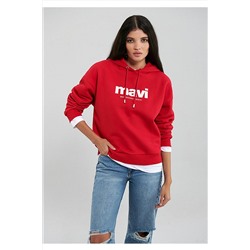 MaviLogo Baskılı Kapüşonlu Kırmızı Sweatshirt 168334-35476