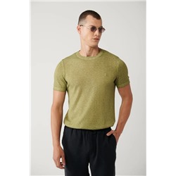 Avva, Erkek Haki Bisiklet Yaka Garment Dyed T-shirt A41y5074