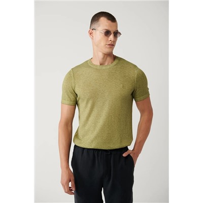 Avva, Erkek Haki Bisiklet Yaka Garment Dyed T-shirt A41y5074