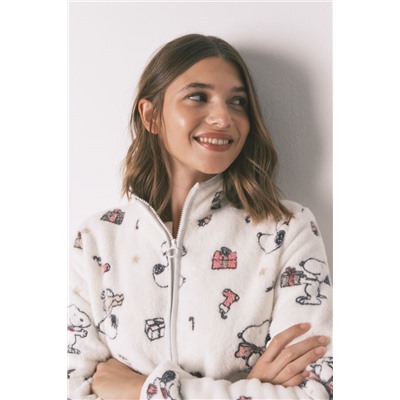 Bata corta polar blanco estampado Snoopy