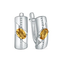 Серьги из серебра с цитрином и фианитами родированные 2-3906-001