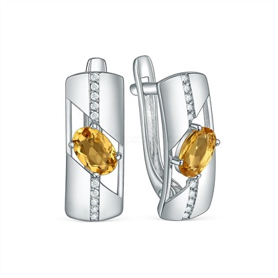 Серьги из серебра с цитрином и фианитами родированные 2-3906-001