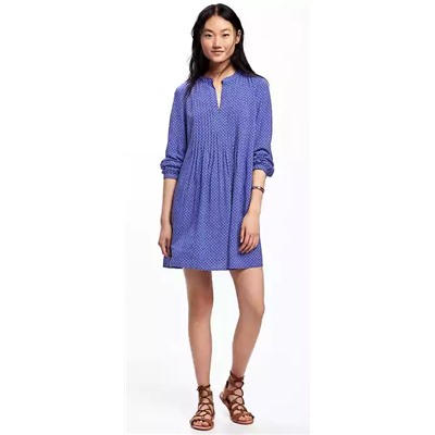 Printed Pintuck Swing Dress for Women