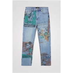 Pantalón vaquero straight cropped Mickey Mouse