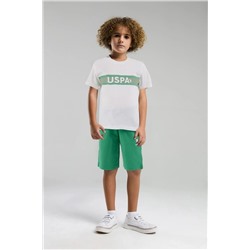 U.S. Polo Assn., U.S. Polo Assn. Erkek Çocuk Bermuda Tişört Şort Takım Beyaz US2001-4