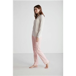 U.S. Polo Assn. Kadın Pamuklu Bej - Mavi Düz Paça Yarım Patlı 2'li Pijama Takımı 26972