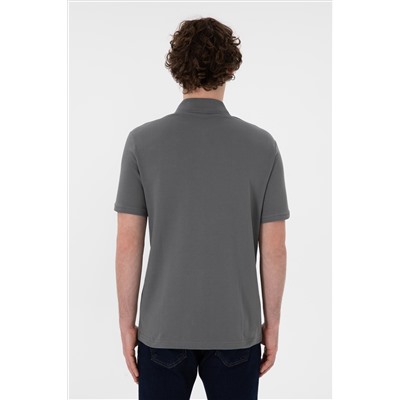 Erkek Regular Fit Polo Yaka Gri Basic Tişört