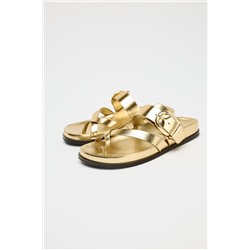 METALLIC CROSSOVER STRAP SANDALS