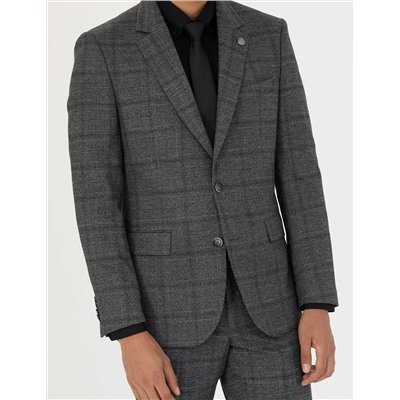 Füme Slim Fit Ekose Takım Elbise