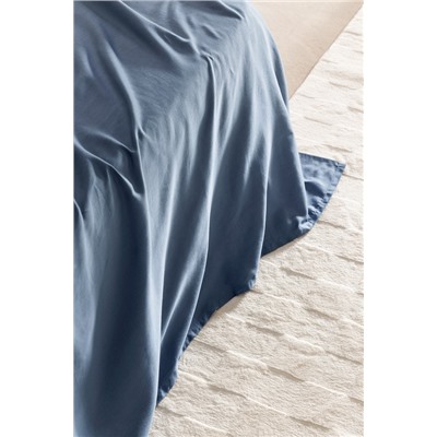 Ciel King Size %100 Pamuk Lastiksiz Saten Çarşaf - Koyu Mavi