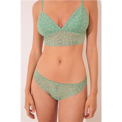 Tanga encaje floral verde